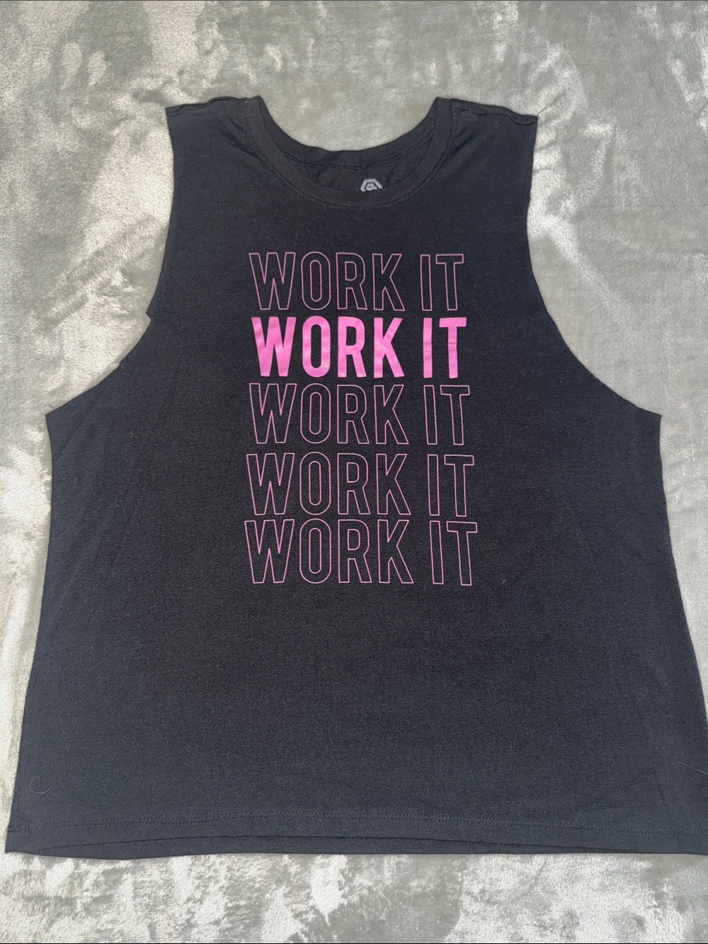 Black Muscle Tank with Pink "WORK IT" Graphic